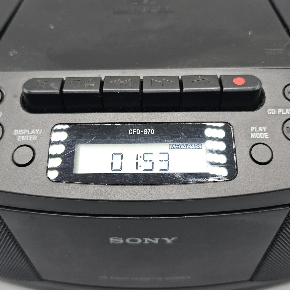 Sony CFD-S70 CD/Cassette Boombox with Radio Black Mega Bass Tested! Working!